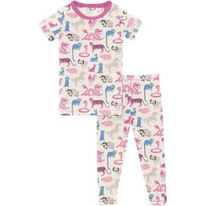 KicKee Pants Print Short Sleeve Pajama Set, Ultra Soft and Snug Fitting PJs (Skip To My Lou Stripe - 2T)