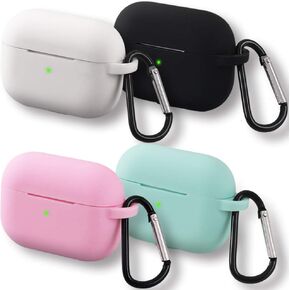 homEdge Silicone Protective Case for AirPods Pro, 4 Packs Seamless Fit Protective Cover [Front LED Visible] with D Shape Clip Compatible with Apple AirPods Pro – Black, White, Pink and Mint Green