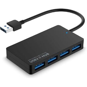 USB Hub 2.0, 4-Port Multiple Port Ultra Slim Portable Compact Data Hub Splitter Extender Adapter, Compatible for Laptops, Desktops, Notebook PC, Windows and More
