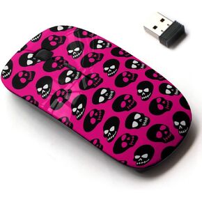 2.4G Wireless Mouse with Cute Pattern Design for All Laptops and Desktops with Nano Receiver - Skull Pink Skulls