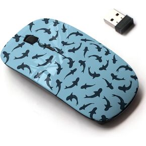 2.4G Wireless Mouse with Cute Pattern Design for All Laptops and Desktops with Nano Receiver - Sharks on Blue