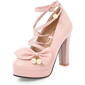 Agodor Women's Cute Bow High Heels Shoes Chunky Platform Mary Jane Cosplay Strappy Pumps Shoes