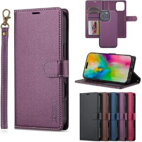 HAII for iPhone 16 Pro Max Phone Case, Multifunctional Detachable Wallet Case for Men and Women with Stand RFID Blocking Magnetic Closure Wireless Charging Detachable Wristband for 16 Pro Max (Purple)