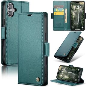 Flip Case for iPhone 16 Plus, [RFID Blocking] PU Leather Wallet Flip Folio Case with Card Holder Kickstand Shockproof Phone Cover for Men Women for iPhone 16 Plus Case 6.7 inch (Teal)
