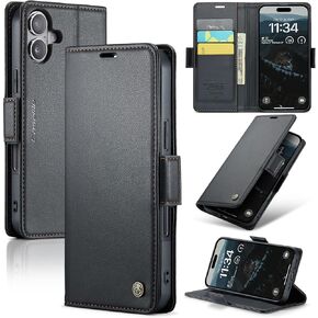 حافظة قابلة للطي لهاتف iPhone 16 Plus، [RFID Blocking] محفظة من جلد البولي يوريثان حافظة قابلة للطي مع حامل بطاقة ومسند غطاء هاتف مقاوم للصدمات للرجال والنساء لهاتف iPhone 16 Plus مقاس 6.7 بوصة (أزرق مخضر)