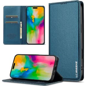 Kowauri Case for iPhone 16 Pro, PU Leather Wallet Flip Case for Women Men with Card Holder Kickstand Magnetic Closure Shockproof Protective Phone Cover for iPhone 16 Pro 6.3 inch (Blue)