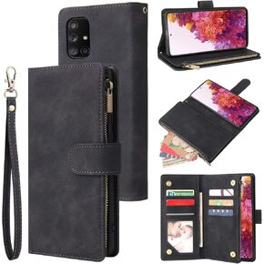 LBYZCASE Phone Case for Galaxy S20 Plus,Samsung S20+ 5G Wallet Case,Luxury Folio Flip Leather Cover[Zipper Pocket][Wrist Strap][Kickstand ] for Samsung Galaxy S20 Plus(Wine Red)