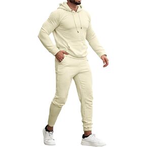 GINGTTO Mens White Tracksuit 2 Piece Pullover Solid Jogging Activewear with Long Sleeve Pullover Casual Sweatsuit Sets for Men 3XL