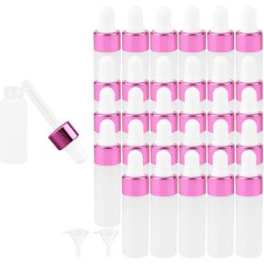Newzoll 5ml Frosted Glass Dropper Bottles, 1/6Oz Silver Dropping Vials with Glass Eye Dropper & 2 Funnels, Empty Sample Glass Dropper Bottles Vials for Essential Oil Perfume