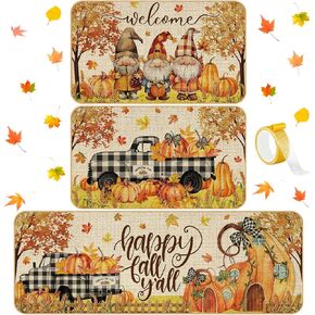 Timgle 3 Pcs Lemon Themed Kitchen Rugs, Gnomes Rug Retro Style Non Slip Kitchen Lemon Print Standing Mat, Washable Floor Comfortable Rug for Home Office Sink, 17 x 29 Inch, 17 x 47 Inch