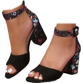 SACFOF Women's Chunky Low Heel Pump Sandals Peep Toe Ankle Strap Dress Wedding Party Evening Office Shoes Sandals