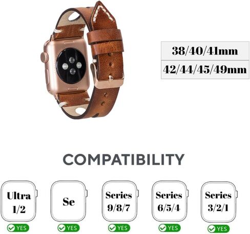 Leather Bands Compatible with Apple Watch Band 40 mm 38 mm 41 mm 42 mm 44 mm 45 mm 46 mm 49 mm Band For Women Straps For Men Handmade Crazy Horse Full Grain Genuine Leather Strap for iWatch Series 11 10 9 8 7 6 SE 3 2 1 Ultra 3 2 1 in Saudi Arabia