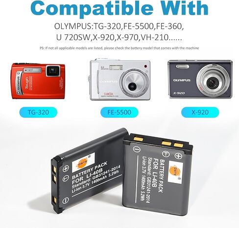 DSTE Replacement for 2X LI-40B Battery + Rapid Dual Battery Charger with Micro USB Cable Compatible Olympus D-630 725 IR-300 FE-150 160 230 Camera as LI-42B NP-45 KLIC-7006 EN-EL10 D-Li108 in Saudi Arabia