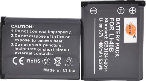 DSTE Replacement for 2X LI-40B Battery + Rapid Dual Battery Charger with Micro USB Cable Compatible Olympus D-630 725 IR-300 FE-150 160 230 Camera as LI-42B NP-45 KLIC-7006 EN-EL10 D-Li108 in Saudi Arabia