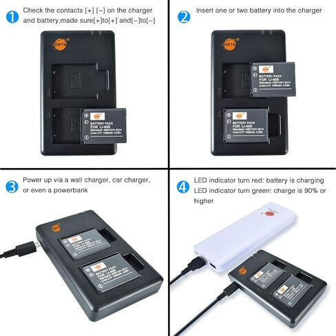 DSTE Replacement for 2X LI-40B Battery + Rapid Dual Battery Charger with Micro USB Cable Compatible Olympus D-630 725 IR-300 FE-150 160 230 Camera as LI-42B NP-45 KLIC-7006 EN-EL10 D-Li108 in Saudi Arabia