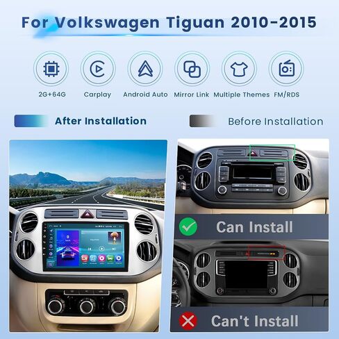 2+64G Android 13 Carplay Radio Touch Screen Car Stereo for Volkswagen Tiguan 2010-2015, 9'' HD Compatible with Android Auto, AHD Backup Camera, Mirror Link, GPS, WiFi, FM RDS in Saudi Arabia