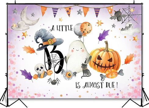 Avezano Halloween Baby Shower Backdrop Neutral Halloween Pumpkin Baby Shower Decorations Photo Backdrops A Little Boo is Almost Due Baby Shower Party Photoshoot Backdrops (7x5ft) in Saudi Arabia