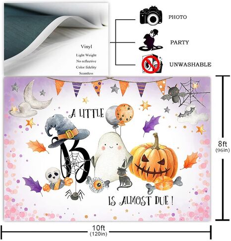 Avezano Halloween Baby Shower Backdrop Neutral Halloween Pumpkin Baby Shower Decorations Photo Backdrops A Little Boo is Almost Due Baby Shower Party Photoshoot Backdrops (7x5ft) in Saudi Arabia