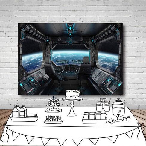 LYWYGG 7x5ft Vinyl Spaceship Interior Background Futuristic Science Fiction Photography Backdrops Spacecraft Cabin Photo Shoot Studio Props Astronomy Universe Galaxy Outer Space Station CP-37-0705 in Saudi Arabia