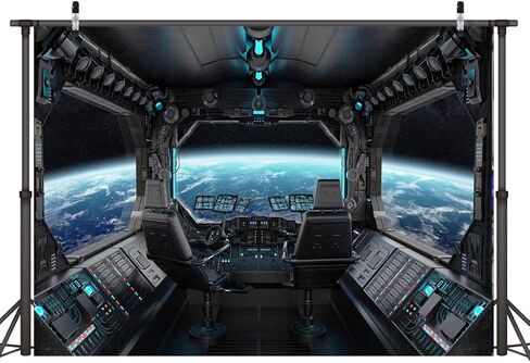 LYWYGG 7x5ft Vinyl Spaceship Interior Background Futuristic Science Fiction Photography Backdrops Spacecraft Cabin Photo Shoot Studio Props Astronomy Universe Galaxy Outer Space Station CP-37-0705 in Saudi Arabia