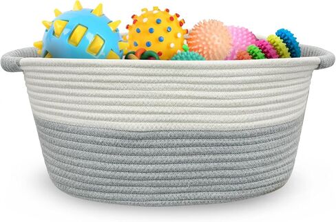 سلة لعبة الكلب المصنوعة من الحبال القطنية مع مقبض وصندوق تخزين ألعاب الجراء وصندوق تخزين صغير مستطيل الشكل لحفاضات الحيوانات الأليفة وسرير كيتي للحيوانات الأليفة مثالي لحمل ألعاب المضغ والبطانيات والمقاود وأشياء للكلاب، رمادي-S in Kuwait