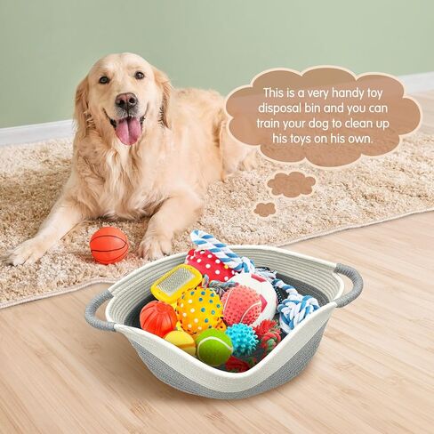 سلة لعبة الكلب المصنوعة من الحبال القطنية مع مقبض وصندوق تخزين ألعاب الجراء وصندوق تخزين صغير مستطيل الشكل لحفاضات الحيوانات الأليفة وسرير كيتي للحيوانات الأليفة مثالي لحمل ألعاب المضغ والبطانيات والمقاود وأشياء للكلاب، رمادي-S in Kuwait