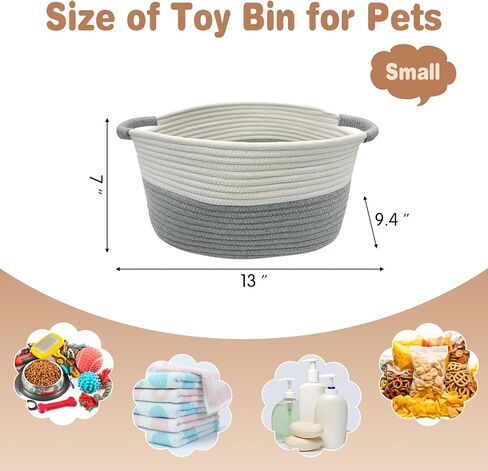 سلة لعبة الكلب المصنوعة من الحبال القطنية مع مقبض وصندوق تخزين ألعاب الجراء وصندوق تخزين صغير مستطيل الشكل لحفاضات الحيوانات الأليفة وسرير كيتي للحيوانات الأليفة مثالي لحمل ألعاب المضغ والبطانيات والمقاود وأشياء للكلاب، رمادي-S in Kuwait