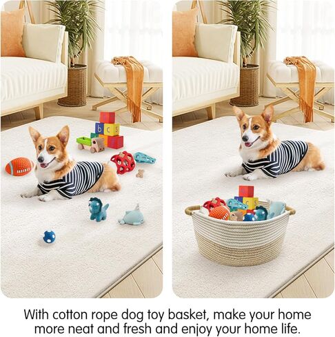 سلة لعبة الكلب المصنوعة من الحبال القطنية مع مقبض وصندوق تخزين ألعاب الجراء وصندوق تخزين صغير مستطيل الشكل لحفاضات الحيوانات الأليفة وسرير كيتي للحيوانات الأليفة مثالي لحمل ألعاب المضغ والبطانيات والمقاود وأشياء للكلاب، رمادي-S in Kuwait