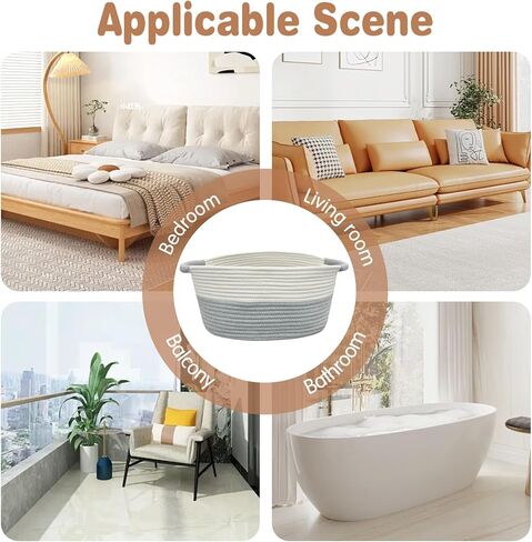 سلة لعبة الكلب المصنوعة من الحبال القطنية مع مقبض وصندوق تخزين ألعاب الجراء وصندوق تخزين صغير مستطيل الشكل لحفاضات الحيوانات الأليفة وسرير كيتي للحيوانات الأليفة مثالي لحمل ألعاب المضغ والبطانيات والمقاود وأشياء للكلاب، رمادي-S in Kuwait