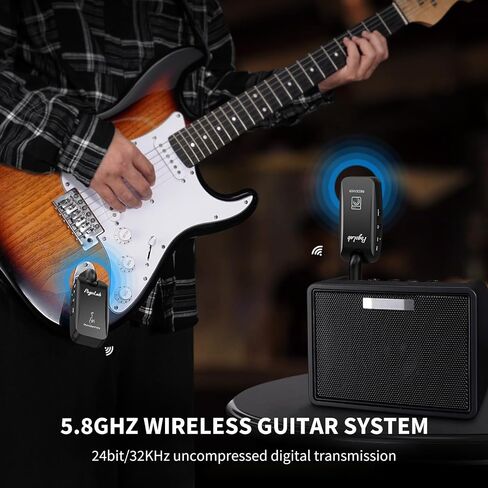 UHF Wireless Guitar System with BT Function, Rechargeable Guitar Wireless Transmitter Receiver, 6.35mm & 3.5mm 2 in 1 Plug, 35 Channels Digital Audio System for Electric Guitars, Bass in Saudi Arabia