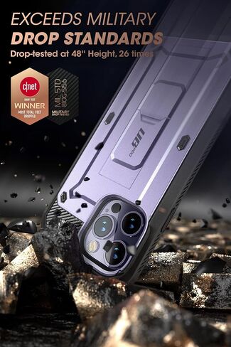 حافظة SUPCASE Unicorn Beetle Pro لهاتف iPhone 14 Pro 6.1 بوصة، مع واقي شاشة مدمج ومسند ومشبك حزام شديد التحمل (أسود) in Saudi Arabia