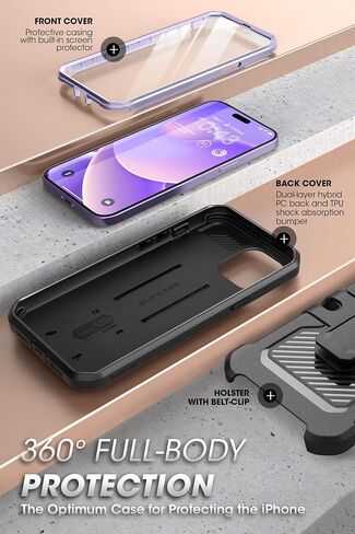 حافظة SUPCASE Unicorn Beetle Pro لهاتف iPhone 14 Pro 6.1 بوصة، مع واقي شاشة مدمج ومسند ومشبك حزام شديد التحمل (أسود) in Saudi Arabia