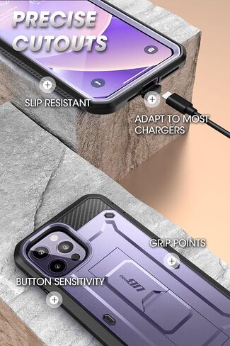 حافظة SUPCASE Unicorn Beetle Pro لهاتف iPhone 14 Pro 6.1 بوصة، مع واقي شاشة مدمج ومسند ومشبك حزام شديد التحمل (أسود) in Saudi Arabia