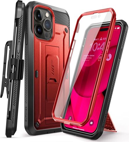 حافظة SUPCASE Unicorn Beetle Pro لهاتف iPhone 14 Pro 6.1 بوصة، مع واقي شاشة مدمج ومسند ومشبك حزام شديد التحمل (أسود) in Saudi Arabia