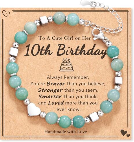 Shonyin 8-10 Year Old Girl Birthday Gift, Natural Stone Heart Bracelet for Girl Daughter Granddaughter Niece in Kuwait