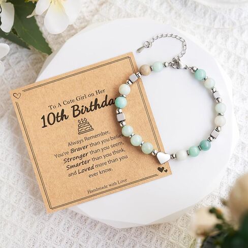 Shonyin 8-10 Year Old Girl Birthday Gift, Natural Stone Heart Bracelet for Girl Daughter Granddaughter Niece in Kuwait