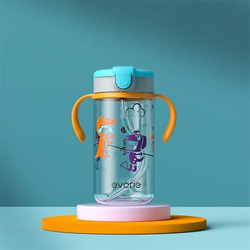 كوب إيفوري تريتان المضاد للانسكاب للأطفال مع قش سيليكون، زجاجة مياه مقاومة للانسكاب للأطفال من عمر 1-4 سنوات، 10 أونصة، مقابض قابلة للإزالة، مثالية للمدرسة (الأرنب الوردي) in Kuwait