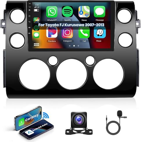 Hodozzy Android Car Radio for Toyota FJ Cruiser 2006-2023، Carplay Android Auto Mirror Link، 32GB 9 بوصة تعمل باللمس GPS Bluetooth WiFi FM RDS HiFi SWC، كاميرا احتياطية مزدوجة Din لتويوتا FJ Cruiser in Saudi Arabia