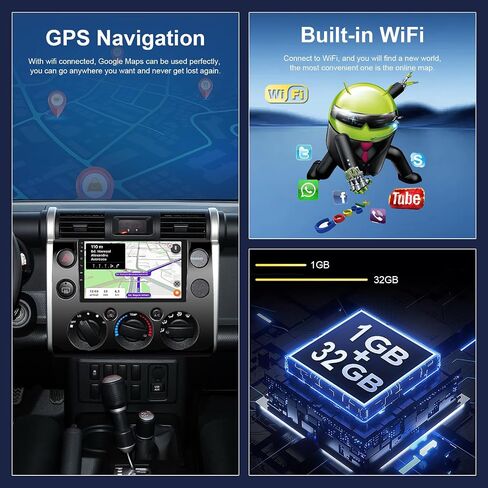 Hodozzy Android Car Radio for Toyota FJ Cruiser 2006-2023، Carplay Android Auto Mirror Link، 32GB 9 بوصة تعمل باللمس GPS Bluetooth WiFi FM RDS HiFi SWC، كاميرا احتياطية مزدوجة Din لتويوتا FJ Cruiser in Saudi Arabia