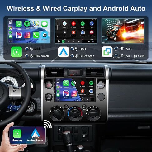 Hodozzy Android Car Radio for Toyota FJ Cruiser 2006-2023، Carplay Android Auto Mirror Link، 32GB 9 بوصة تعمل باللمس GPS Bluetooth WiFi FM RDS HiFi SWC، كاميرا احتياطية مزدوجة Din لتويوتا FJ Cruiser in Saudi Arabia