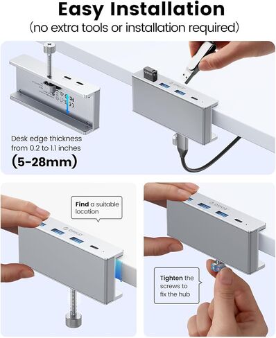 ORICO USB Hub 3.0، محور USB بمشبك مع منفذ إمداد طاقة إضافي، محول USB من الألومنيوم بأربعة منافذ مع 3 منافذ بيانات USB-A، منفذ USB-C للشاشات والمكاتب (أسود) in Kuwait