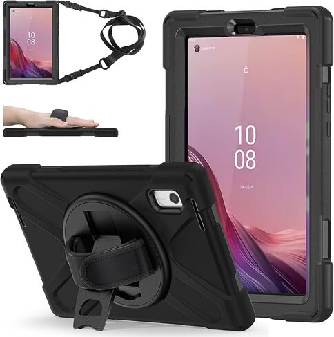 حقيبة حمل ZenRich لجهاز Lenovo Tab M9 (إصدار 2023 مقاس 9.0 بوصات) TB-310FU/ TB-310FX، حافظة حماية متينة لكامل الجسم مع [حامل دوار 360] [حزام يد] [حزام كتف] لجهاز Lenovo Tab M9، أسود in Saudi Arabia