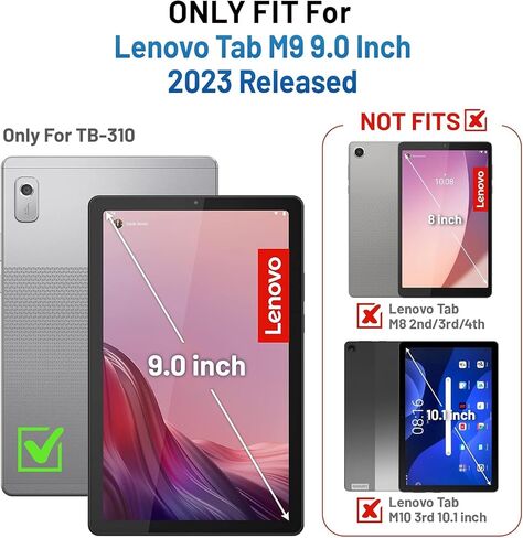 حقيبة حمل ZenRich لجهاز Lenovo Tab M9 (إصدار 2023 مقاس 9.0 بوصات) TB-310FU/ TB-310FX، حافظة حماية متينة لكامل الجسم مع [حامل دوار 360] [حزام يد] [حزام كتف] لجهاز Lenovo Tab M9، أسود in Saudi Arabia