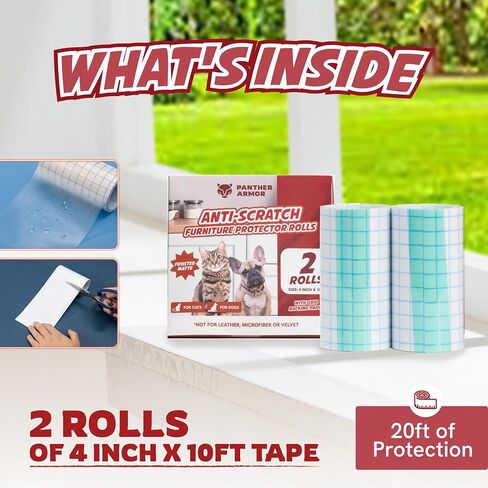 Panther Armor Anti Scratch Furniture Protector, 2X Rolls, Window Sill Protector, Furniture Scratch Guards for Cats, Furniture Protectors from Cats Scratching, 4in x 20ft in Saudi Arabia