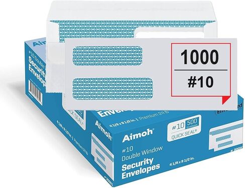 مظاريف أمان مزدوجة النافذة FLIP & SEAL 500#10 - للفواتير والبيانات والوثائق القانونية، ختم لاصق ذاتي الغلق، ملون للأمان، مقاس 4 ⅛ X 9 ½ - 24LB، عدد 500 (30110) in Kuwait