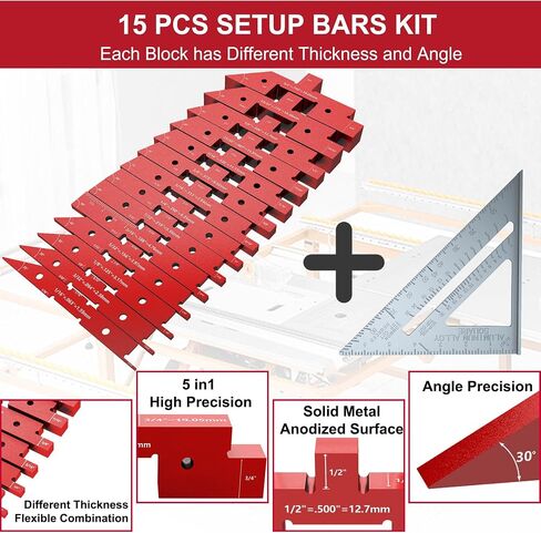 8 Pcs Router Table Setup Bars, Precision Setup Blocks Height Gauge Set and Angle Woodworking Set Up for Router Table Saw Accessories and 7" Rafter Square, Aluminum in Saudi Arabia