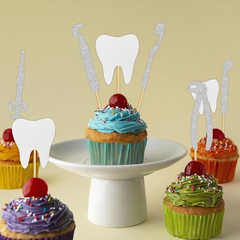 Firefairy Dental Hygienist Graduation Cupcake Toppers, Dental Hygienist Retirement Cupcake Toppers Dentist DDS RDH Graduation, Tooth Party Decorations for Office, 24Pcs in Saudi Arabia