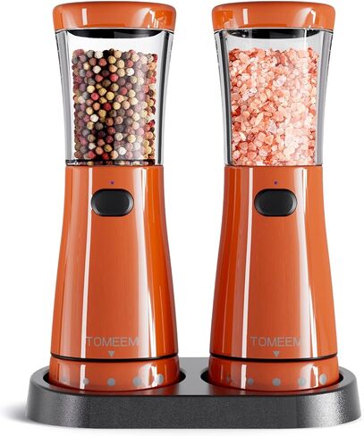 Electric Salt and Pepper Grinder Set with Storage Base, Stainless Steel Rechargeable Salt and Pepper Grinder Set with 4.5oz Large Capacity, 1.8" Wide Mouth, Adjustable Coarseness, Ideal for Kitchen in Kuwait