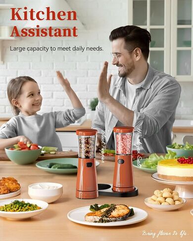 Electric Salt and Pepper Grinder Set with Storage Base, Stainless Steel Rechargeable Salt and Pepper Grinder Set with 4.5oz Large Capacity, 1.8" Wide Mouth, Adjustable Coarseness, Ideal for Kitchen in Kuwait