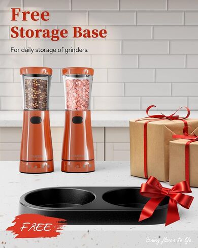 Electric Salt and Pepper Grinder Set with Storage Base, Stainless Steel Rechargeable Salt and Pepper Grinder Set with 4.5oz Large Capacity, 1.8" Wide Mouth, Adjustable Coarseness, Ideal for Kitchen in Kuwait